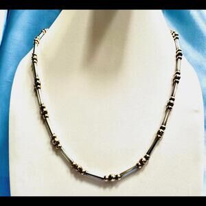 VINTAGE SIGNED MILOR ITALY STERLING SILVER TUBE BAR & GOLD PLATED BALL NECKLACE.